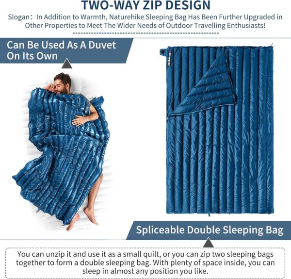 Naturehike Ultra Lightweight Envelope Sleeping Bag for Adults, 3-4 Seasons, Waterproof Sleeping Sack for Camping, Hiking, Mountaineering, Indoor, Backpacking, Outdoor, Duck Down