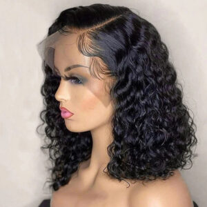 f048d175528f882a Deep Wave 180% Density Pre-Plucked Side Part Short Bob 13*4 Lace Frontal Brazilian Virgin Human Hair Wigs For Black Woman
