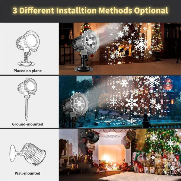 Upgraded HD Dynamic Snowflakes Projector Outdoor Christmas Projection Lamp Waterproof Snowfall LED Light