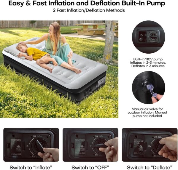 f08818d10eda7f56 Panana Twin Air Mattress with Built in Electric Pump, Height 18.5" Comfort Blow up Inflatable Guest Air Bed Airbed with Flocked Top, Storage Bag for Family, Home, Camping