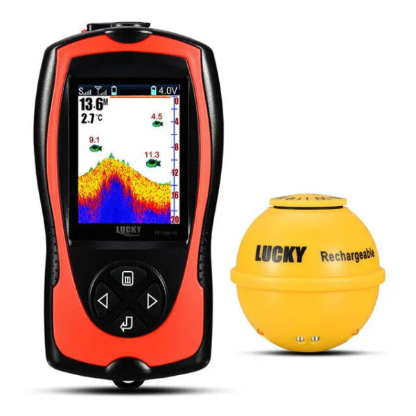 f0af9930e57ad53a LUCKY Rechargeable Fish FF1108-1CWLA/CT Wireless Sonar Sensor Fishing Finder Color Display Max 45M Water Depth