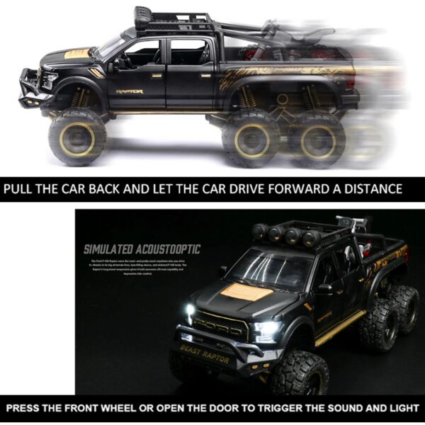 1:24 Pickup Trucks Boys F150 Raptor Diecast Metal Model Car with Sound Light for Kids Age 3 Year and up Blue
