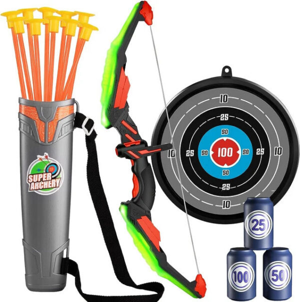 f0db02258c0142ee Bow and Arrow Set, LED Light Up Archery Toys Set for Kids Ages 4-8 8-12, with 10 Suction Cup Arrows, Target & Quiver, Boys