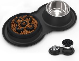f0e34312347d0def BurgeonNest Dog Bowl Slow Feeder,4 in 1 Dog Food and Water Bowl with Stand Slow Down Eating Dog Puzzle Bowl Set with Non-Skid Silicone Mat for Small Medium Dogs