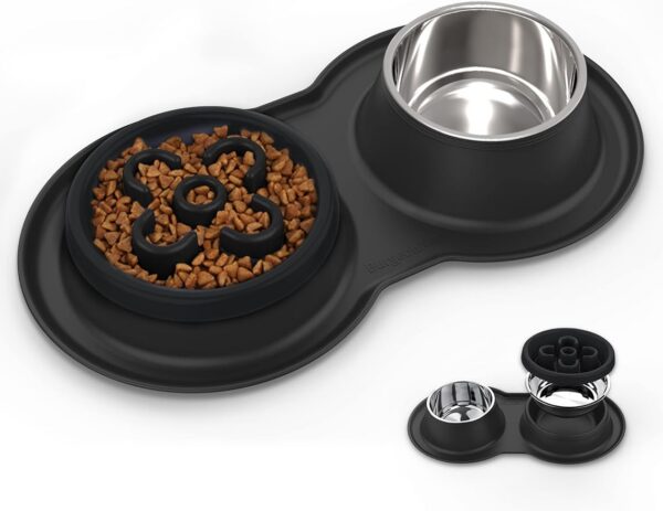 f0e34312347d0def BurgeonNest Dog Bowl Slow Feeder,4 in 1 Dog Food and Water Bowl with Stand Slow Down Eating Dog Puzzle Bowl Set with Non-Skid Silicone Mat for Small Medium Dogs