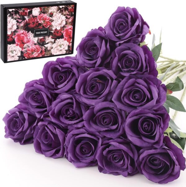 15Pcs Artificial Roses Velet Real Touch Single Stem Fake Roses Silk Realistic Bouquet Flowers Arrangements Home Office Garden Grave Party Wedding Decoration(Light Pink-15p, Blossom Roses)
