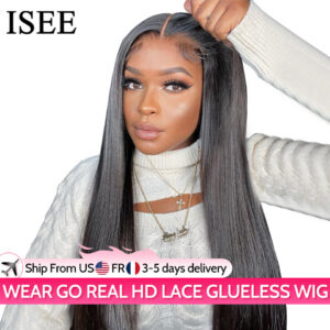 f0e5a1efa7aac20c ISEE Wig Human Hair Ready To Straight Glueless Preplucked Wear And Go 6X4 HD Front Wigs PreCut Lace