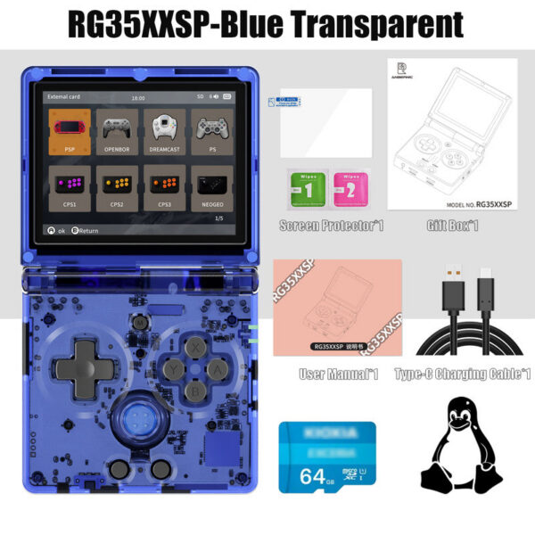 ANBERNIC NEW RG35XXSP Retro Game With 64G TF Card Portable Gaming Console 3.5 Inch IPS Screen 3300mAh Battery HDMI-Out