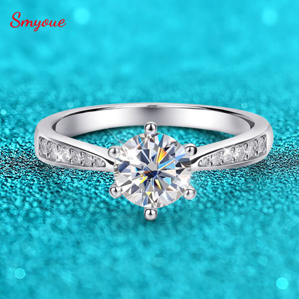 Smyoue Real 0.5-3CT Moissanite Wedding Ring for Women Sterling Sier Round Brilliant Diamond Solitaire Engagement Rings Gift