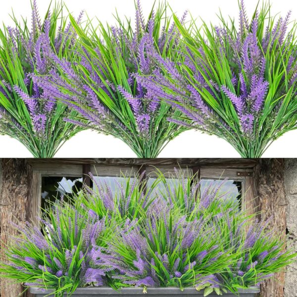 GTIDEA 4pcs Artificial Flowers Flocked Plastic Lavender Bundle Fake Plants Wedding Bridle Bouquet Indoor Outdoor Home Kitchen Office Table Centerpieces Arrangements Christmas Decor