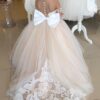 BABYONLINE Long Sleeve Flower Girl Dresses For Wedding Guest Kids Bridesmaid With Bow White Ivory Lace Tulle First Communion