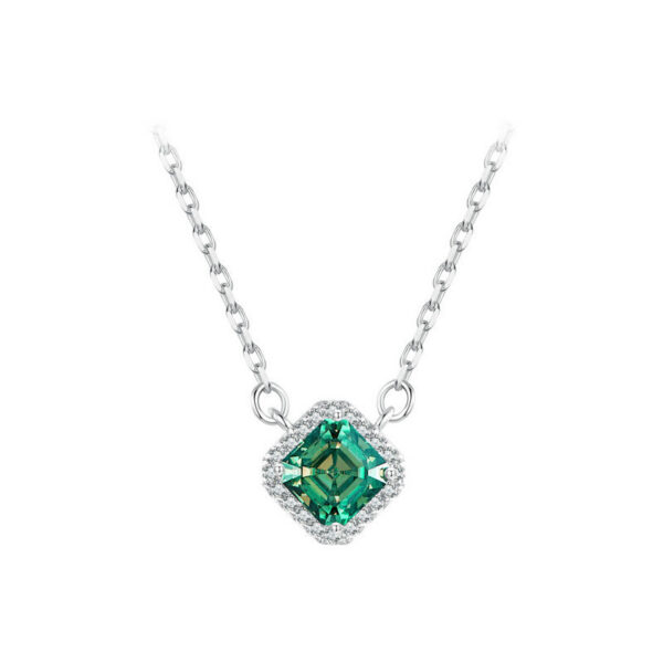 BAMOER Square Green Moissanite Sterling Sier Pendant White Gold Plated VVS1 Lab Diamond Necklace for Women