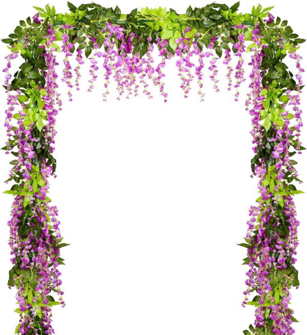 Lvydec Wisteria Artificial Flowers Garland, 4 Pcs Total 28.8ft Artificial Wisteria Vine Silk Hanging Flower for Home Garden Outdoor Ceremony Wedding Arch Floral Decor (Pink)