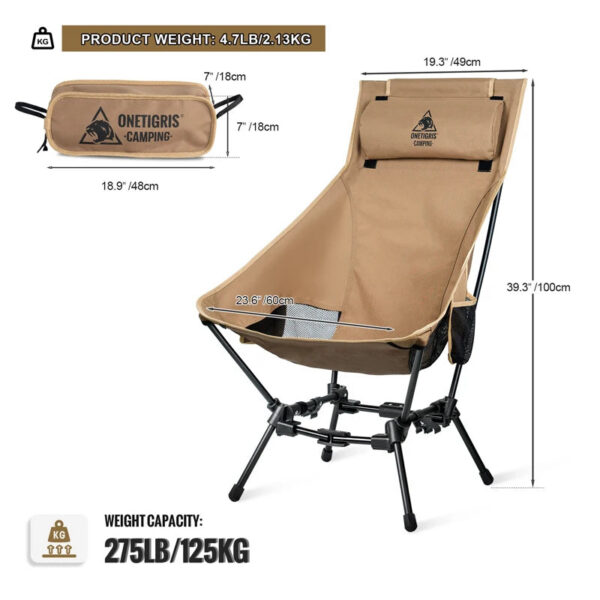 f1aadeebff0d020e OneTigris Portable Camping Chairs Outdoor High Back Chair For Fishing Trekking BBQ Parties Gardening Indoor Use