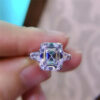 f1bd2e53665a52f3 Original Sier Square ring Asscher Cut Simulated Diamond Wedding Engagement tail Women topaz Rings finger Fine Jewelry