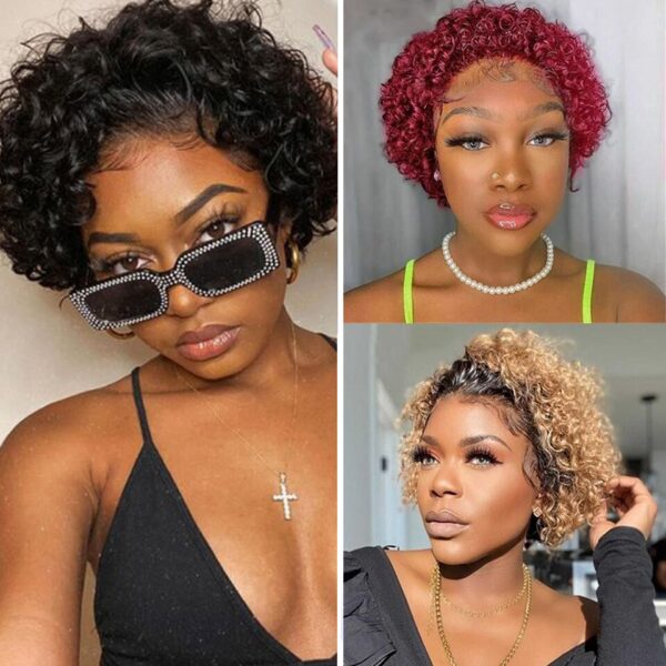 f1d026d43cf996ba Pixie Cut HaiShort Curly Front Human Hair For Women Brazilian Water Wave Bob Wig 13x1 Transparent Lace Wigs