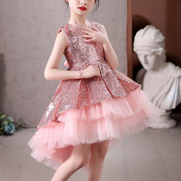Kids Dress For 4-12 Girls Sequined Cake Skirt Wedding Party Tailing Elegant Princess Sleeveless Children’s Dresses