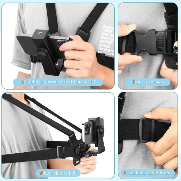 1 PC Adjustable Clip With Chest Strap Fixation Bracket for Sport Mobile Phone Camera Black Holder Accessory