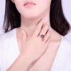 HOYON Rose Gold Brazilian Natural amethyst Six claw Temperament Colorful Gem Diamond Style Opening Ring