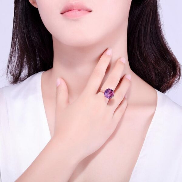 HOYON Rose Gold Brazilian Natural amethyst Six claw Temperament Colorful Gem Diamond Style Opening Ring