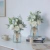 Faux Flowers with Vase,Artificial Silk Roses in Vase, Fake Plant Eucalyptus Flower Arrangement for Home Office Farmhouse Bathroom Dining Table Centerpiece Decorations Coffee Table Decor (Pink)