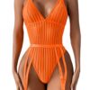 f235e94add75e618 Kaei&Shi Sexy Ribbed Top,Plunge V, Snap Crotch, Leg Strap, Backless 3Pc Bodysuit