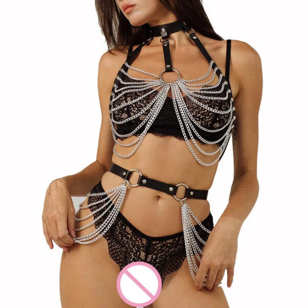 f240d496f2e43e20 Sexy Binding Belted with A Belt Strap Punk Style Multi-layer Chain Sexy Tassel Waistband Belt Adult Couple BDSM Lower Body Set