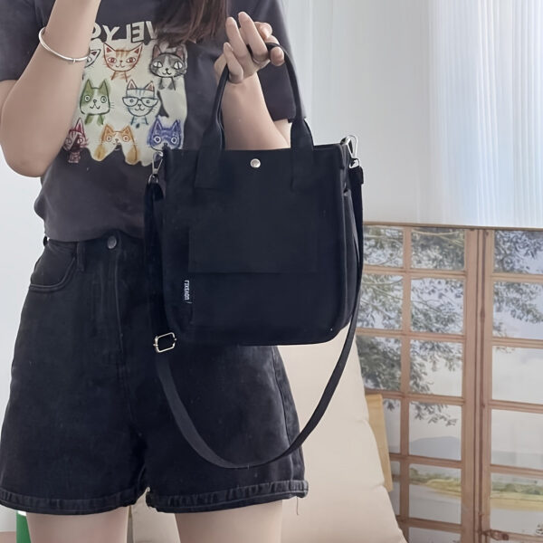 Mini Canvas Satchel Bag With Top Handle, Multi Pockets Shoulder Bag, Portable Lunch Box Storage Bag