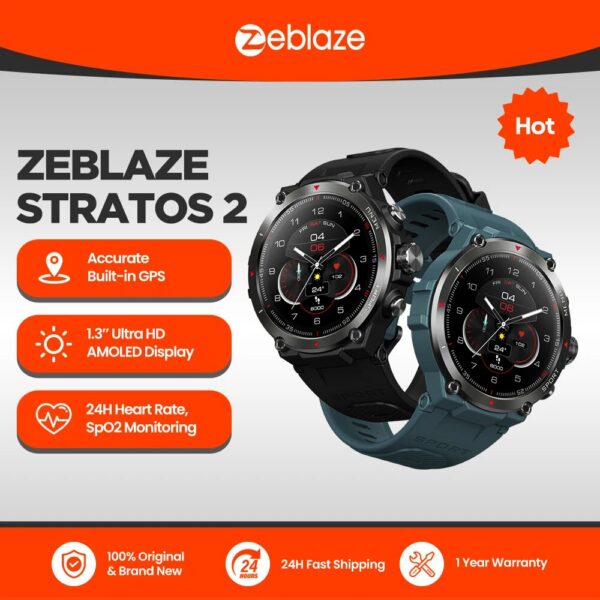 f2463d2fb94a1cf7 Zeblaze Stratos 2 GPS Smart Watch AMOLED Display 24h Health Monitor 5 ATM Long Battery Life Smartwatch for Men