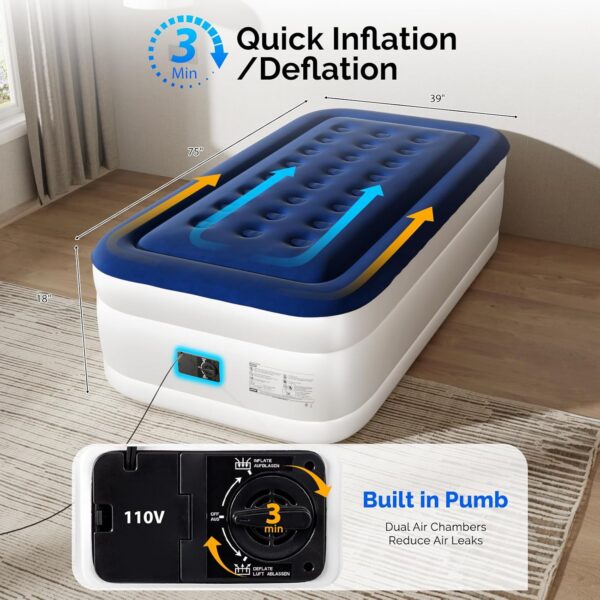 f25ad318b9a462a7 VINGLI Twin Air Mattress with Built-in Pump, 18 Raised Blow Up Mattress with Soft Flocked Top, Leakproof Inflatable Mattress for Camping, Home, Guests,with Storage Bag
