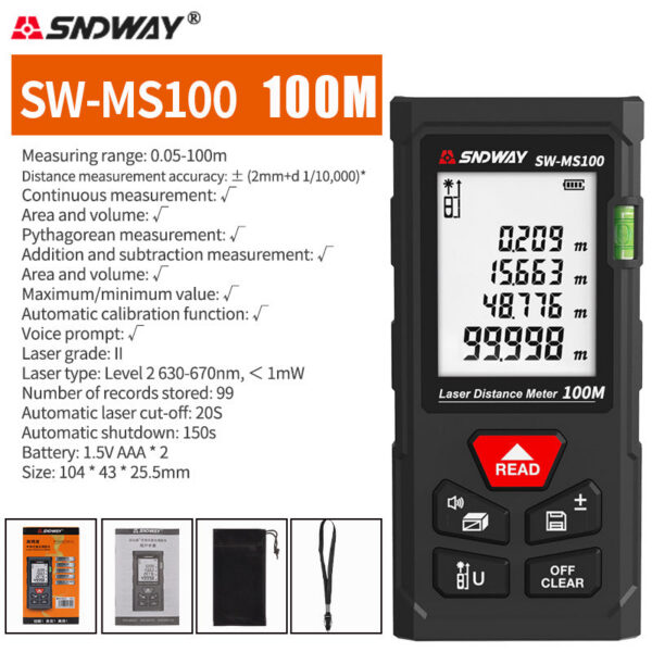f26ed082eeaa5891 SNDWAY Laser Meter 50m 70m 100m 120m Rangefinder Digital Range Finder Trena Roulette Ruler Distance Measuring Tape