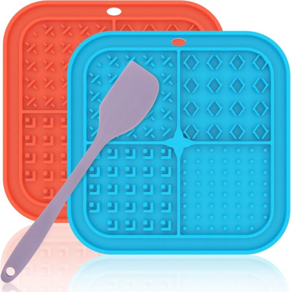 Licking Mat for Dogs Cats 2 Pack, Dog Peanut Butter Lick Pad with Strong Suction Cups for Calming, Reduce Anxiety Boredom (Blue & Green)