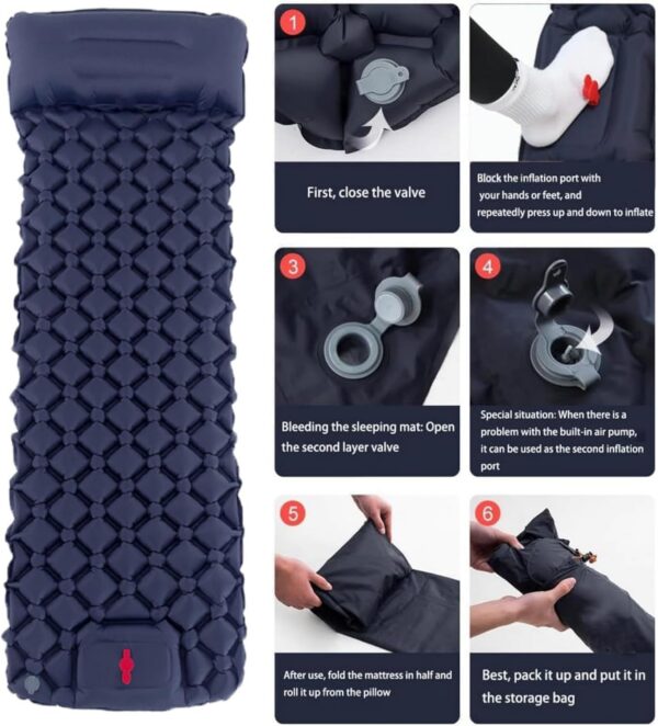 f2935f7bffc70a3f Coziya Matelas, Portable Waterproof Sleeping Pad, Ultralight Inflatable Camping Mattress, Built-in Pillow and Anti-Slip Design, for Camping, Travel, Home, Office (Navy Blue)