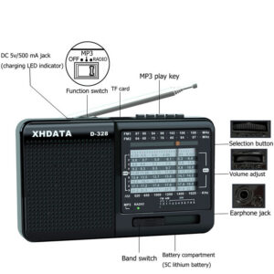 f2a365dcdc7cf89d XHDATA D-328 12-Band Portable AM/FM/SW DSP Technology MP3 Player TF Card Slot USB Mini FM Receiver with Bluetooth Radio