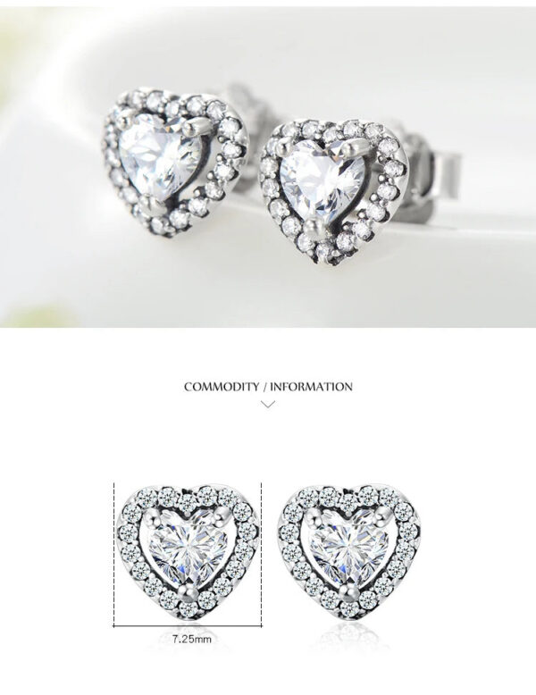 Modian Dazzling 925 Sterling Silver Clear CZ Heart Fashion Stud Earrings for Women Charm Wedding Statement Silver Fine Jewelry