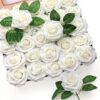 Mocoosy 50Pcs Artificial Rose Flowers, Burnt Orange Fake Roses for Decorations, Real Touch Terracotta Foam Rose Bulk with Stems Rust Floral Arrangements Wedding Valentine's Day Party Home Table Decor