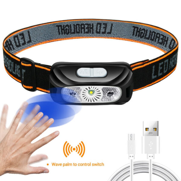 Mini Rechargeable Powerful Sensor Headlamp Fishing Camping USB Flashlight COB LED Head Light Torch Headlights Front Lantern