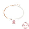 New Sier Jumping Pink Teddy Bear Pendant 3D Full Diamond Necklace