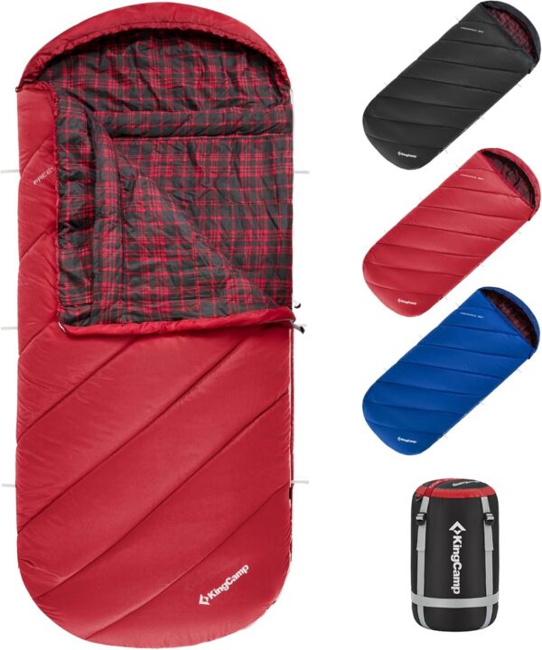 f2d849c4335b466d KingCamp XXL Sleeping Bag for Adults 3-4 Season Large Wide Flannel Liner Single Warm Waterproof Lightweight for Camping Hiking Backpacking Outdoor with Compression Sack