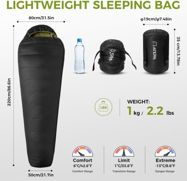f2e1d9f0cfa15dc8 ATEPA Down Sleeping Bag for Adults, 650FP Recycled Mummy Cold Weather Ultralight 3 Season Waterproof Compact Packable Sleeping Bag with Stuff Sack & 15D Nylon Shell for Backpacking Camping Hiking