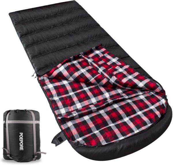 Flannel Sleeping Bag 0 Degree Cold Weather for Adults XXL Sleeping Bag 4 Season Big and Tall with Pillow Compression Sack