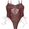 f303b09c604a220c Lilosy Women Sexy Lace Up Floral Embroidered Teddy Lingerie Bodysuit Top Mesh Sheer One Piece