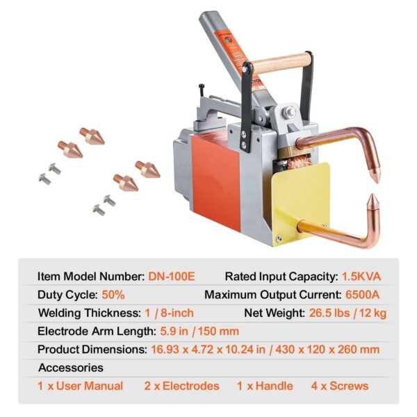 Portable Spot Welder, 1/8-inch Spot Welder Machine with 1.5KVA , Handheld Welding Tip Gun, Spot Welding Machine for Steel Plates