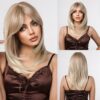 Brown Blonde Ombre Short Bob Wigs for Women Cosplay Synthetic with Bangs Dark Roots Gray Natural Hair Wig Heat Resistant
