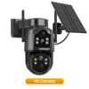 4K HD Solar WiFi Camera Outdoor Built-in Battery Dual Lens 2K Security Camera Solar Panel Wireless Video Surveillance CCTV iCSee
