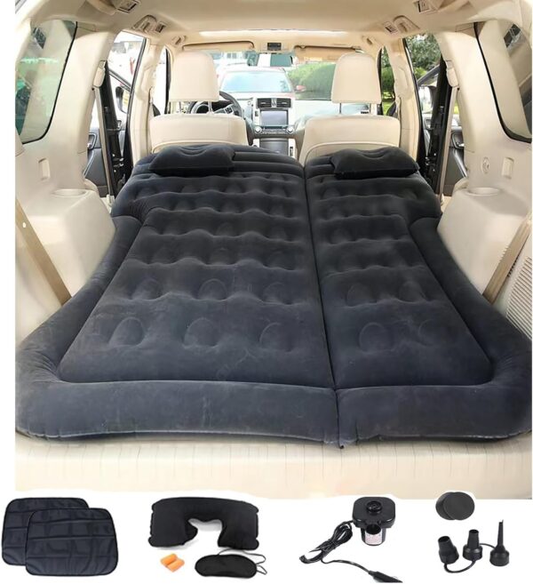 Inflatable SUV Air Mattress 3 in 1 Thickened Flocking Inflatable Car Camping Travel Air Mattress with 2 Pillows & Air Pump,Portable Car Sleeping Bed for SUV|MPV|Minivan