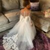 BABYONLINE Long Sleeve White Ivory Flower Girl Dresses for Wedding Guest Child Kids Bridesmaid Lace Floral Tulle Skirt Ball Gown