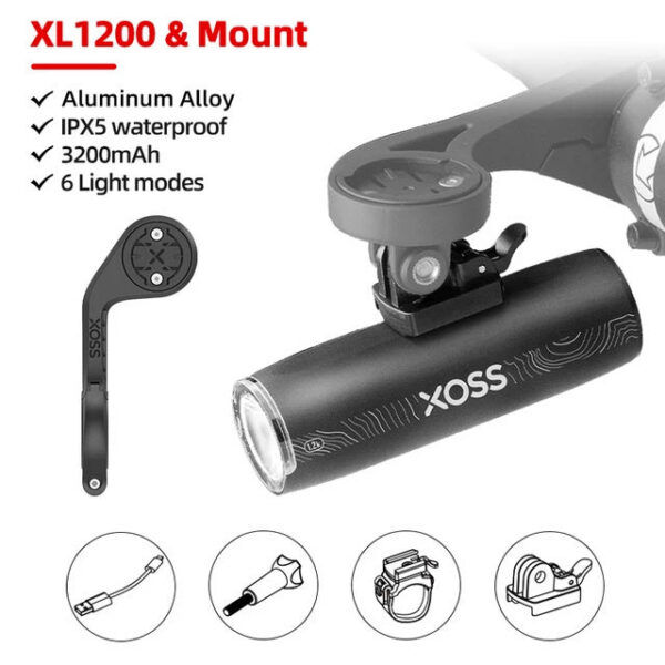 f37175e71c5e445b XOSS 1200 Lm Bike XL1200 Headlight Waterproof Type-C Rechargeable Front Lamp Bicycle Light Aluminum Ultralight Flashlight