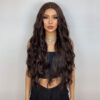 HAIRCUBE Long Brown Curly Wavy Women Middle Part Synthetic Wig for Any Ocn Heat Resistant Fake Hair