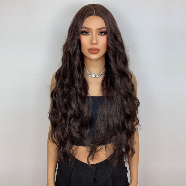 HAIRCUBE Long Brown Curly Wavy Women Middle Part Synthetic Wig for Any Ocn Heat Resistant Fake Hair